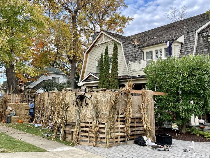 Kurt Denchfield works on the haunted maze, which has been sprawling bigger every year.