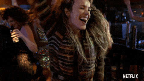 A character from a movie about Eurovision dances with excitement