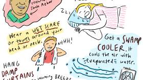 How to STAY COOL without an air conditioner: Tips from Indian heat wave researcher Gulrez Shah Azhar. Get a swamp cooler. Nap during the hottest parts of the day. Hang damp curtains to cool the air. Hydrate with water and juice. Wear a wet scarf around your neck.