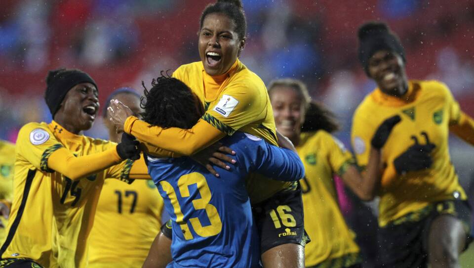 Jamaica's Reggae Girlz celebrate winning a penalty kick shootout against Panama to advance to this year's Women's World Cup.