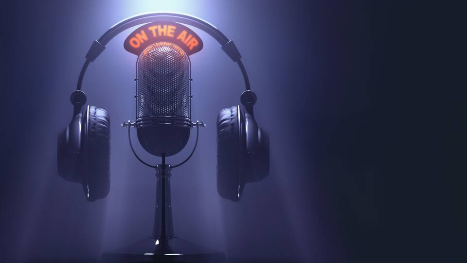 Vintage microphone and headphones