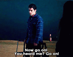 A man says "Now go on! You heard me? Go on!"