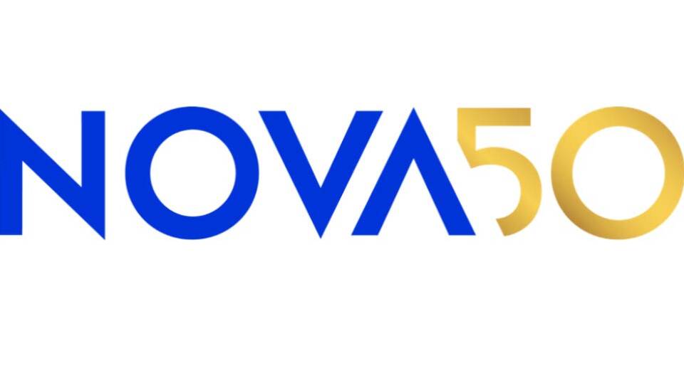 NOVA in blue, 50 in gold