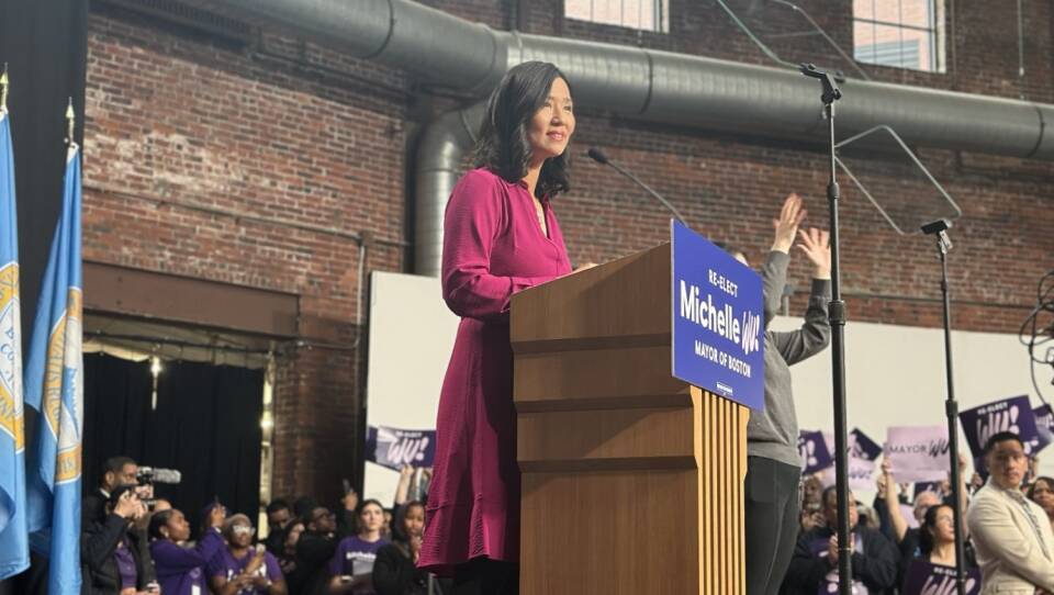 Mayor Michelle Wu addresses supporters at her campaign launch