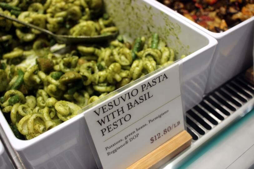 Vesuvio pasta with basil pesto at La Gastronomia in Eataly Boston.