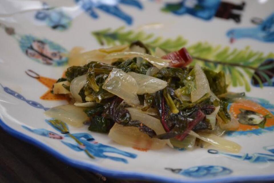 Simple braised greens with white wine.