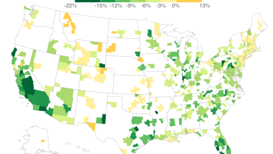 Map of ozone changes across the country.