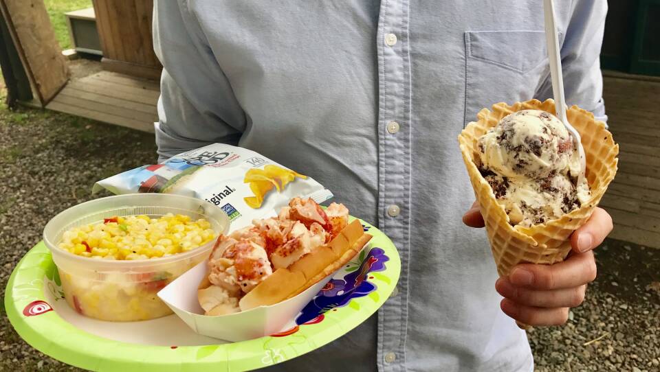 A Lobster roll and ice cream at Bramhalls Country Store.
