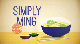 Logo screen for Simply Ming at Home with illustration of bowl of soup with chopsticks alongside