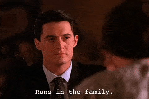 A man sits quietly with the caption "runs in the family."