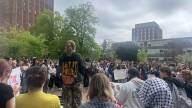  Hundreds of students gather on campus, Wednesday, May 8, 2024, to protest the war in Gaza, UMass Amherst's ties to military contractors, and the university's decision to order police to clear an encampment the night before. Police arrested more than 130 protesters.