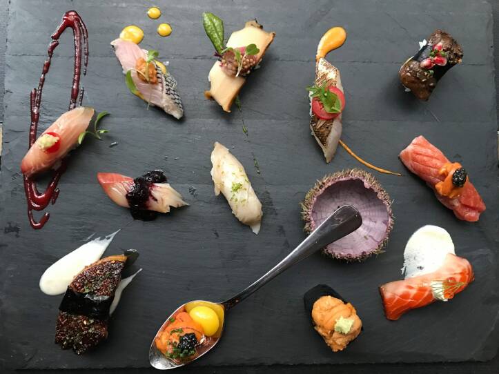 A variety of sashimi and the Uni Spoon at Uni