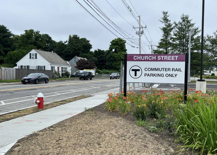 The South Coast Rail station on Church Street in New Bedford sits at the edge of a residential neighborhood, near the King's Highway shopping area, July 5, 2024.
