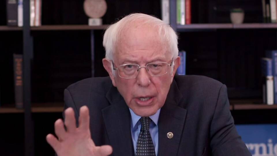 Sen. Bernie Sanders talks about his plan to deal with the coronavirus pandemic during a virtual round table with supporters on March 17.