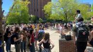  Protesters on the lawn of the University of Massachusetts Amherst campus on May 7, 2024. 