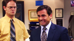 A man smiles in horror
