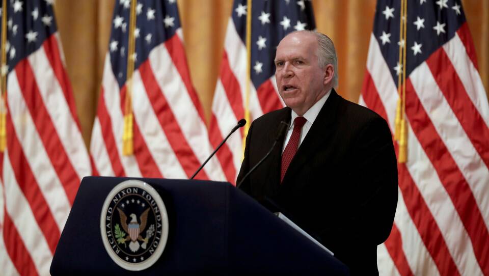 John Brennan is shown speaking here at the Richard Nixon Presidential Library in Yorba Linda, Calif., in 2016, when he was serving as CIA director. Brennan says he's considering a legal challenge to President Trump's decision to revoke his security clearance.
