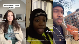 Three side by side screenshots show young adults explaining something to the camera, indignant looks on their faces