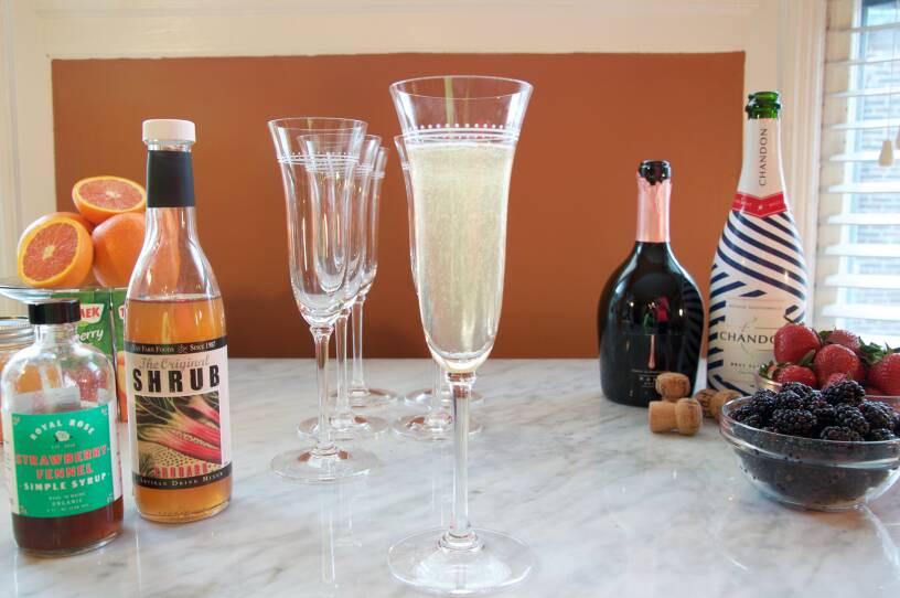 DIY Mimosa Bar, showing syrups.