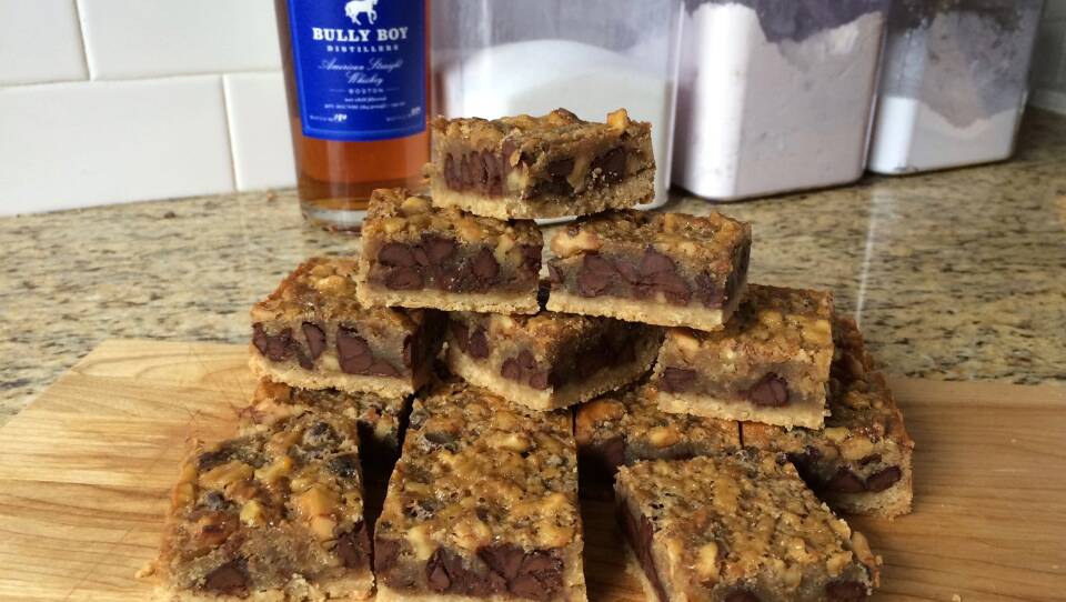 Derby Bars with a whisky bottle behind them.