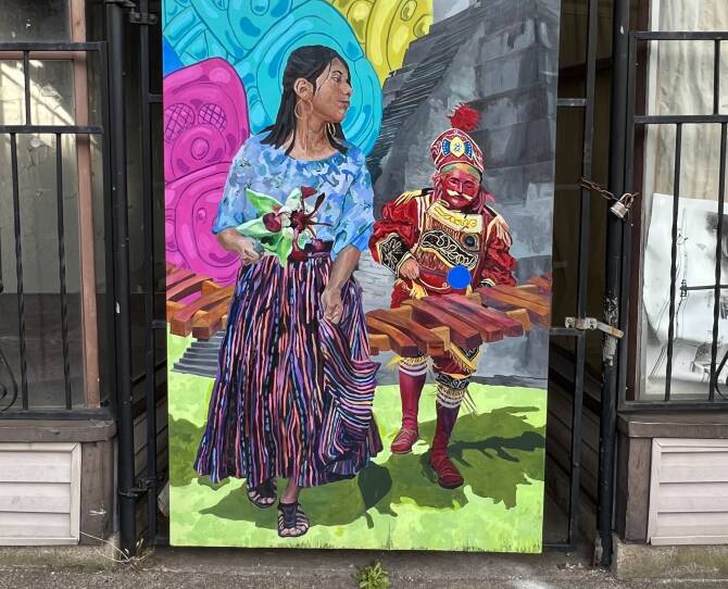 Detail of a mural on Acushnet Avenue in New Bedford's North End.