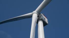 Closeup on a wind turbine.