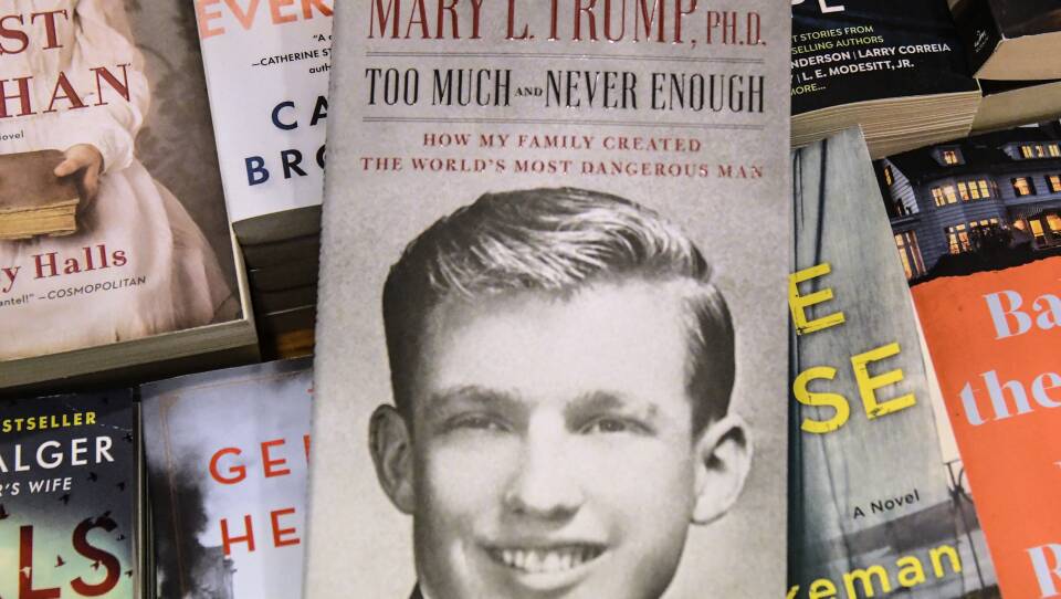 A display of Mary Trump's new book about her uncle, President  Trump.