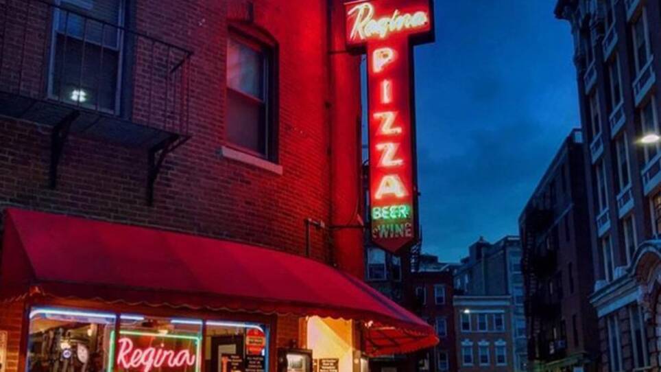 The exterior of Regina Pizzeria in the North End.