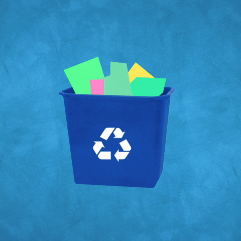 A recycle bin glows.