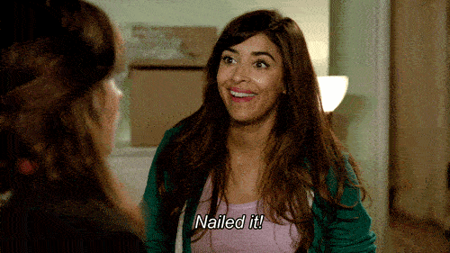 A woman exclaims "nailed it!"