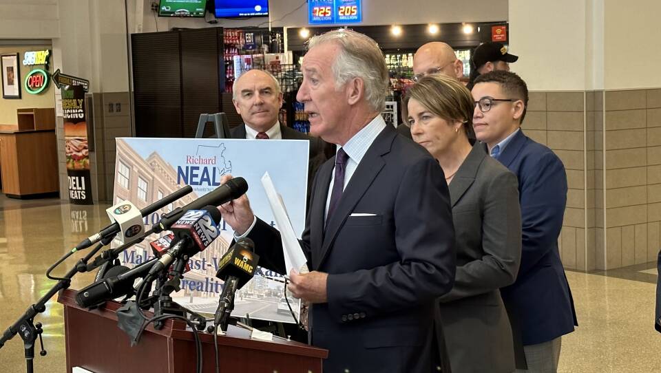  U.S Representative Richard Neal announces a federal grant to support East-West Rail at Union Station in Springfield, Massachusetts, on September 22, 2023.