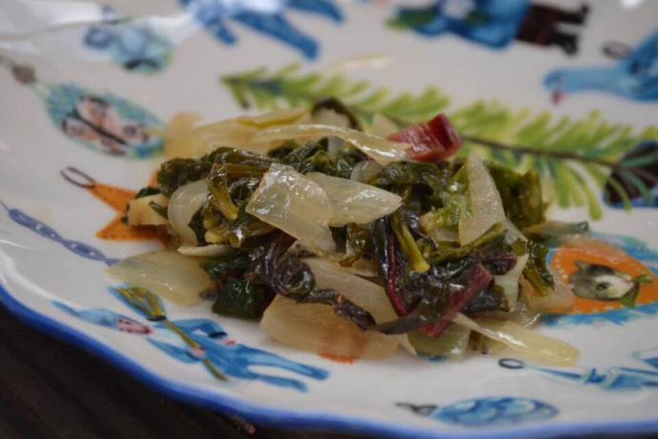 Simple braised greens with white wine.
