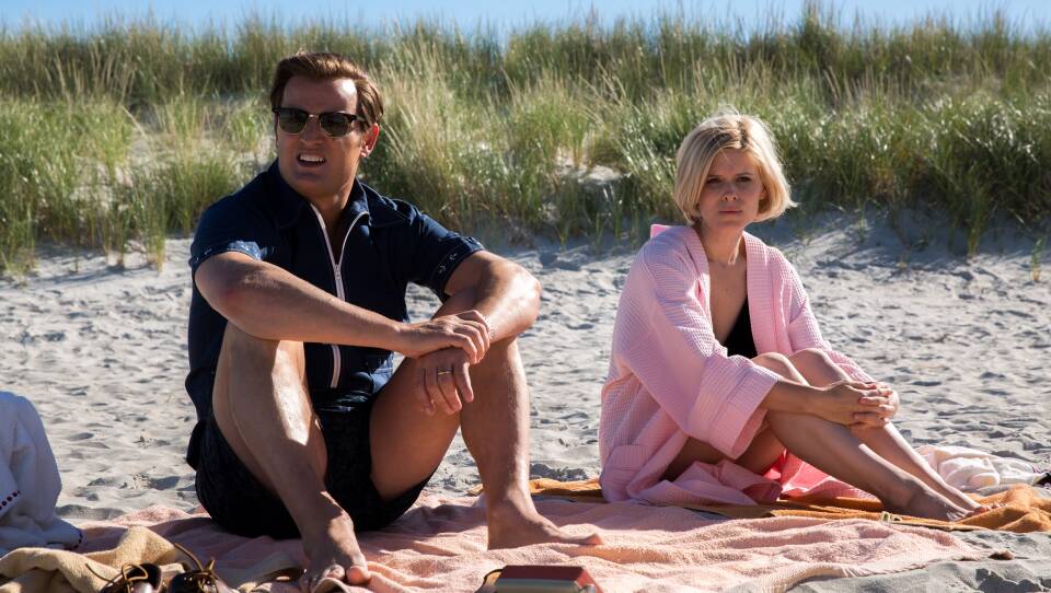 Jason Clarke as Ted Kennedy, with Kate Mara as Mary Jo Kopechne in Chappaquiddick.