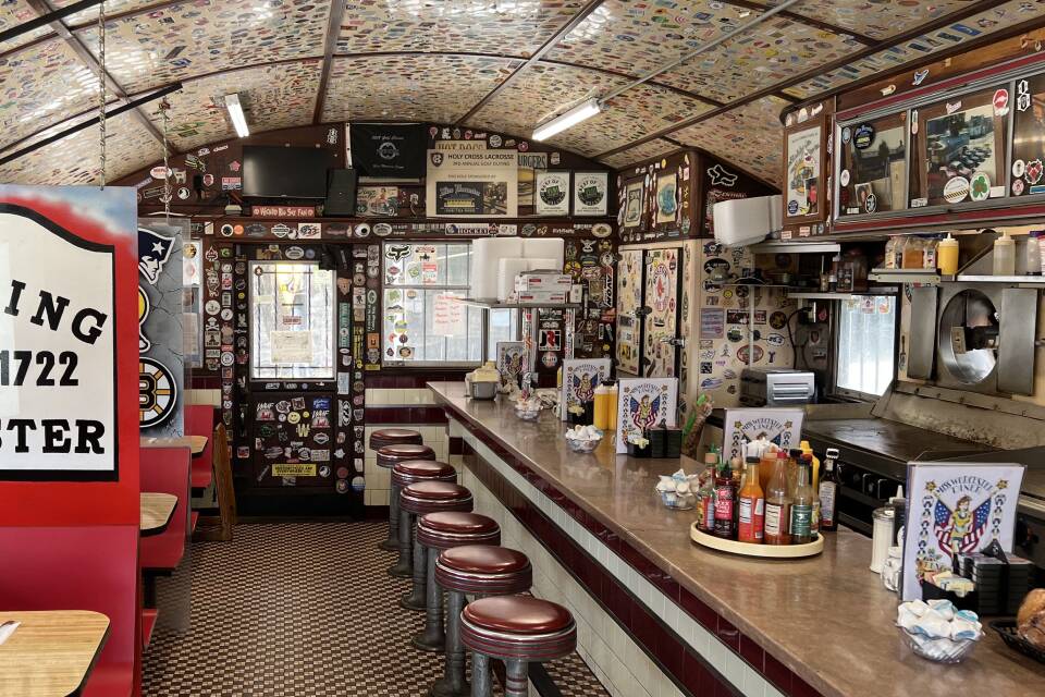 The inside of an empty diner.