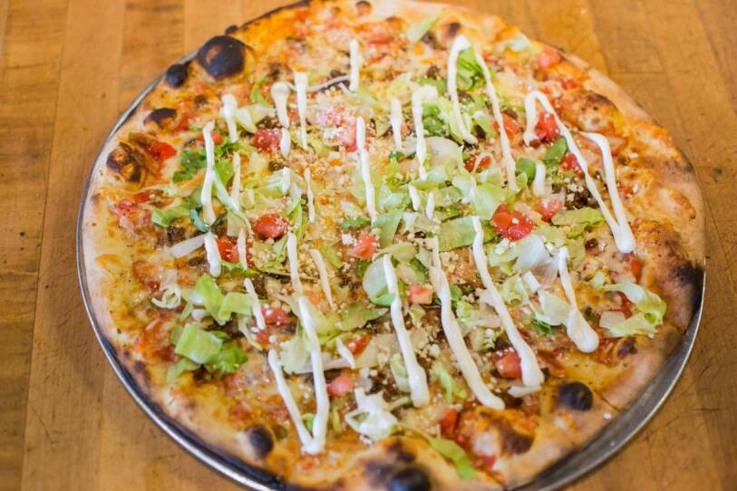 The taco flatbread at Rail Trail Flatbread Co. - Hudson, MA