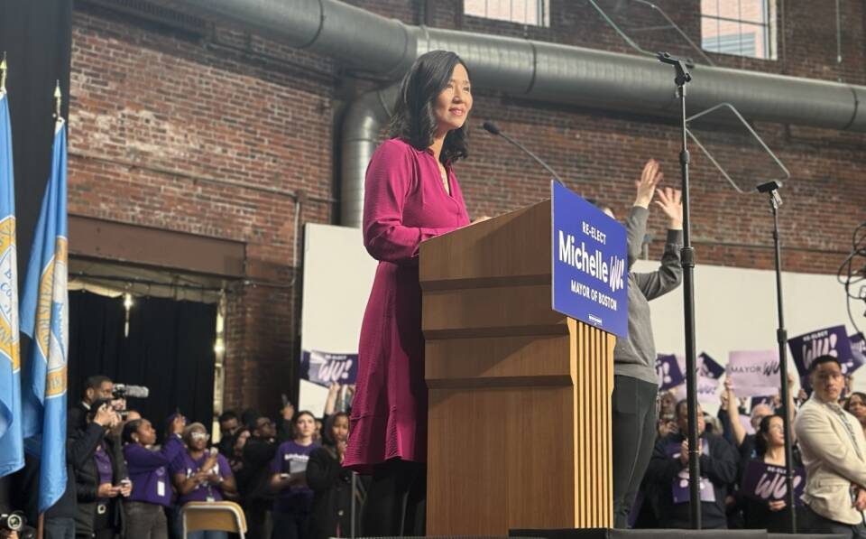 Mayor Michelle Wu addresses supporters at her campaign launch