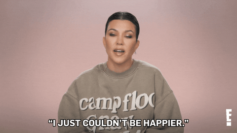 A woman says "I just couldn't be happier." with a tone that suggests she could indeed be happier