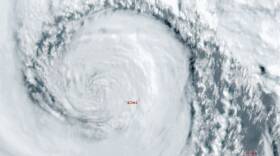 A swirling storm seen from above.
