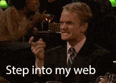 A man crooks his finger and says "step into my web" menacingly.