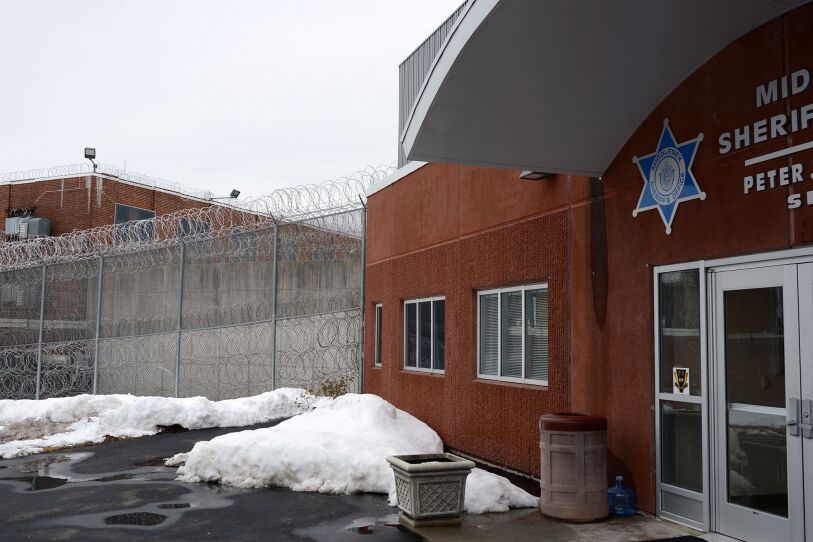 The main entrance of the Middlesex Jail and House of Correction in Billerica, Massachusetts.