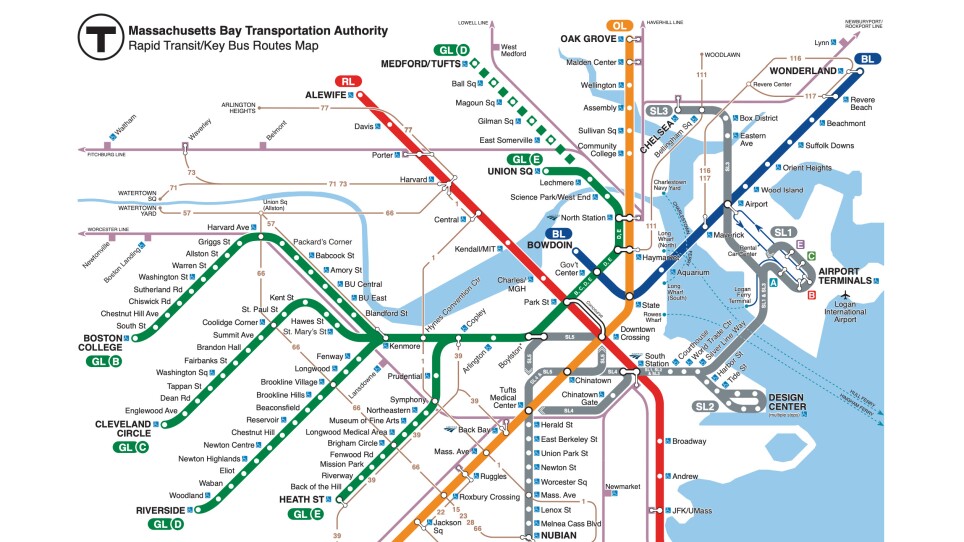 Map of the planned new stops shows the Green Line (D) extending from Lechmere up to Medford/Tufts. The stops are, in order: Lechmere, East Somerville, Gilman Square, Magoun Square, Bali Square and finally Medford/Tufts.