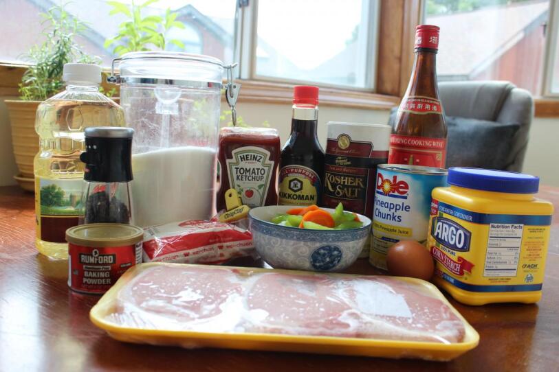 All of the ingredients you will need to make Chen's sweet and sour pork.