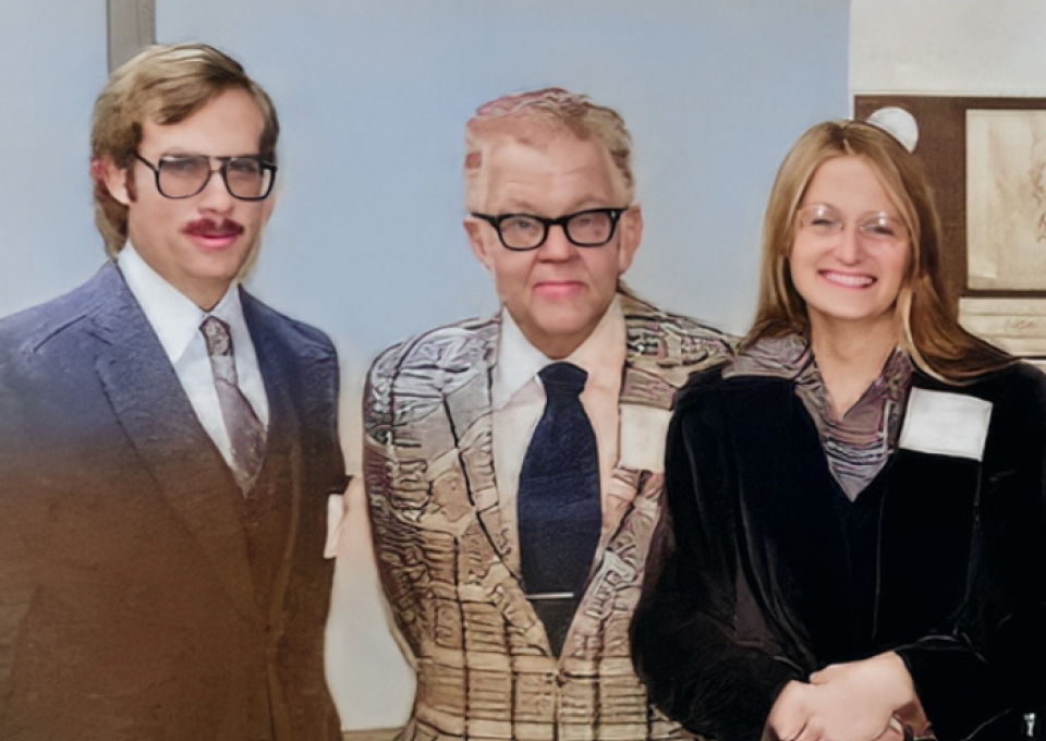 Dr. Gene Kritsky, standing with Professor Frank N. Young (middle), and Chris Simon (right).