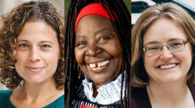 Three images of three women smiling
