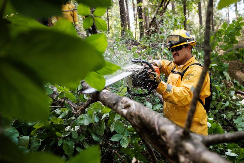 California National Guard Specialist John McMahan working on fire prevention as part of Task Force Rattlesnake.