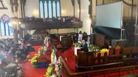 Michael King speaks about his father Mel King at his funeral in the South End