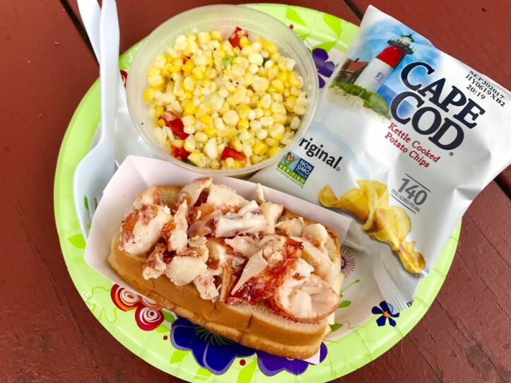The Lobster Roll with fresh, homemade corn salad at Bramhall's Country Store in Plymouth.