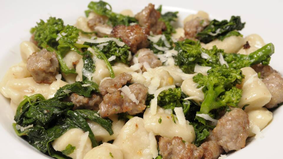 The ricotta gnocchi on the menu at Nebo is served with sweet sausage, broccoli rabe, pecorino cheese.