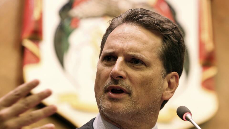 Pierre Krahenbuhl, Commissioner-General of the United Nations Relief and Works Agency for Palestine Refugees (UNRWA), speaks at a press conference in Amman, Jordan, on Thursday Aug. 30. On Friday, the U.S. announced it will cease funding of the aid organization.