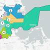 A map of Boston with voting districts broken up into different sections.